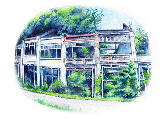 Watercolor Painting of a Dilapidated Building